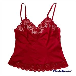 CHANTILLY Maidenform Red Silky Crop Camisole Sz 34